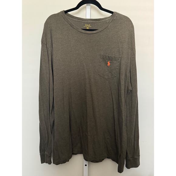 Polo Ralph Lauren Long Sleeve Pocket T Shirt Heather Brown Orange Logo XXL - Picture 1 of 5